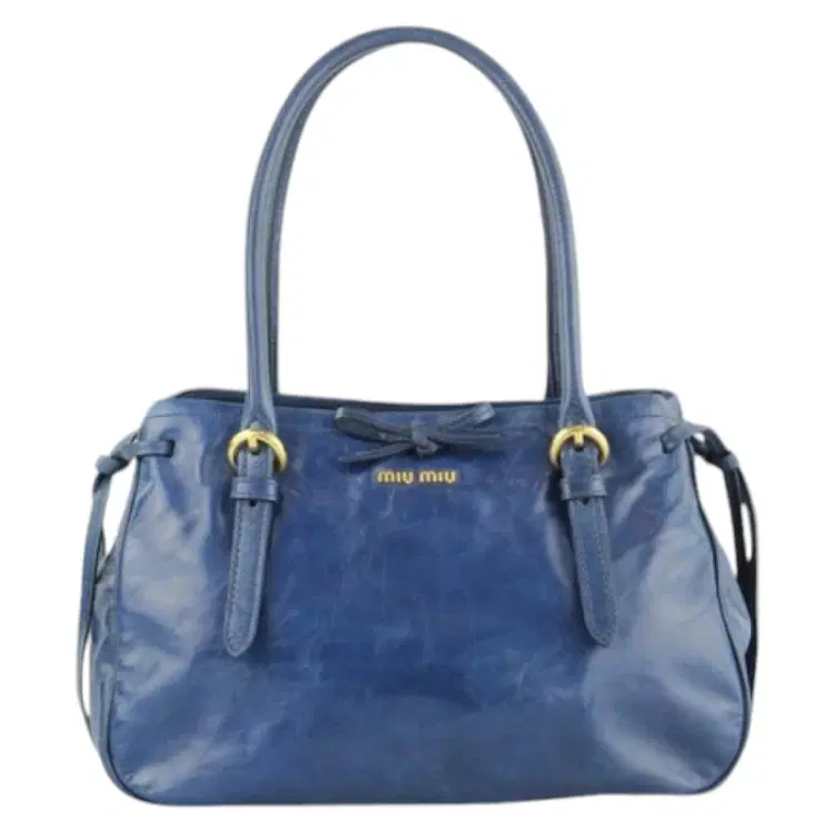 Miu Miu Bow Ribbon Small Blue Leather Satchel-Hover-Image