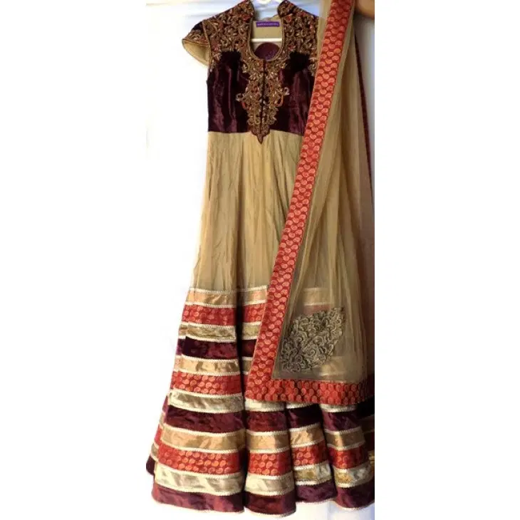 Mayyur Girotra Marron & Gold Gown Dress-Hover-Image