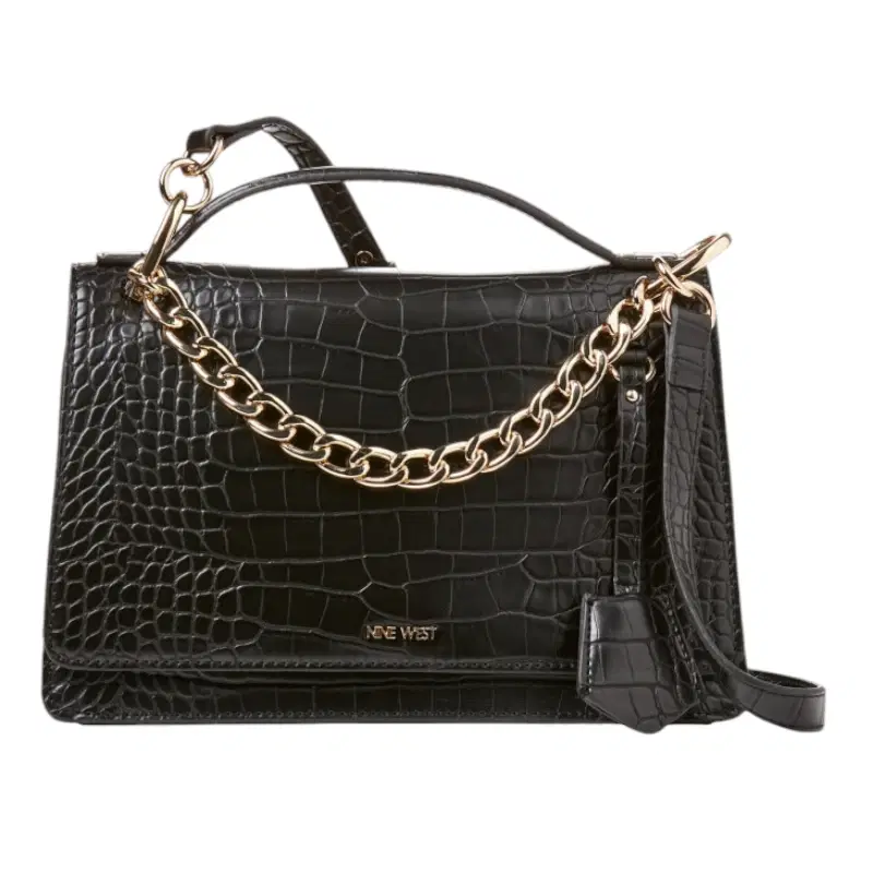 Nine West Black Baldree Croc-Embossed Shoulder Bag