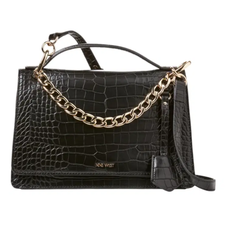 Nine West Black Baldree Croc-Embossed Shoulder Bag-Hover-Image