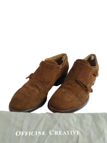 Officine Creative Men's Brown Princeton Suede Monk-Strap Shoes Size / 41-Hover-Image