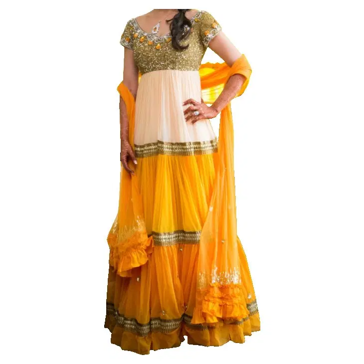 floor length anarkali with sequinned bodice and stone embroidery