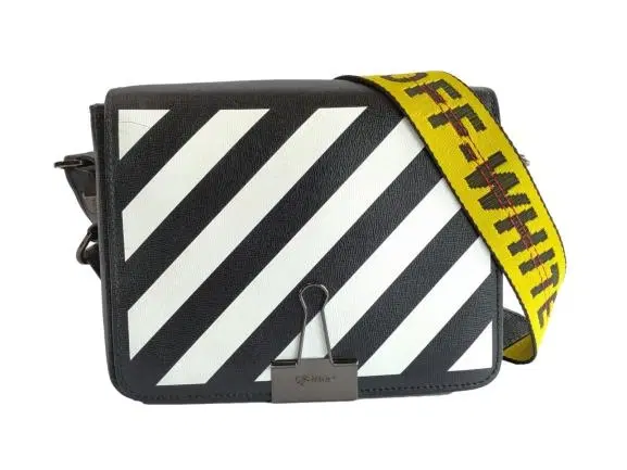 Off White Diagonal Flap Leather Shoulder Bag-Hover-Image