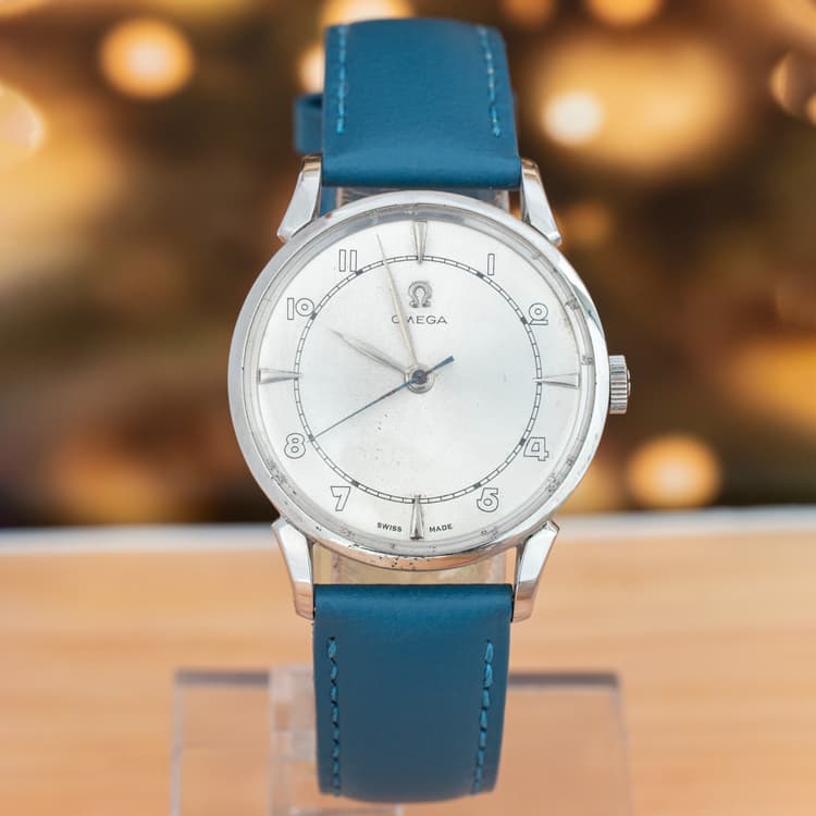 Omega Bumper 35 MM Silver Dial Blue Strap Men Watch-Hover-Image
