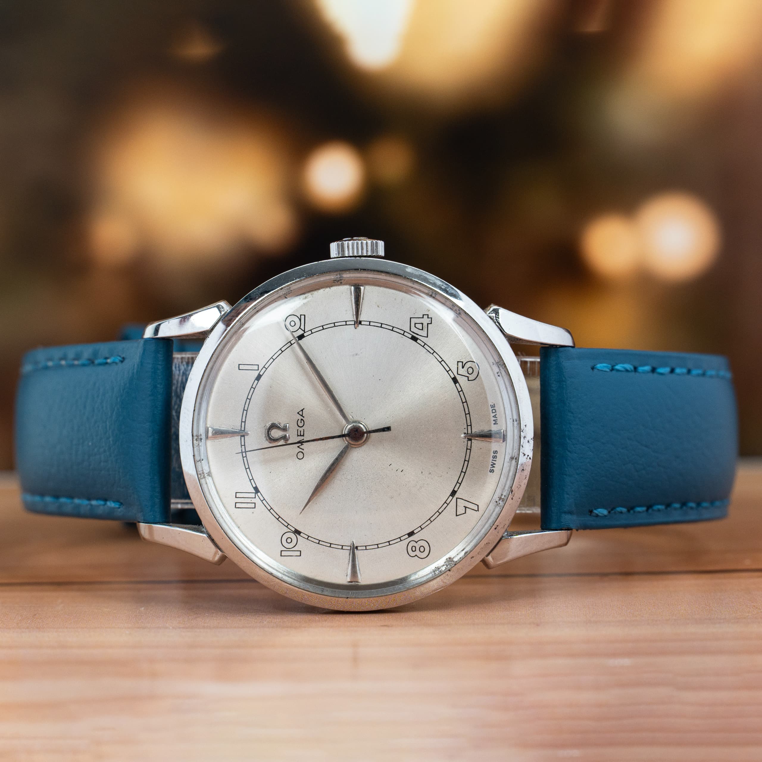 Omega Bumper 35 MM Silver Dial Blue Strap Men Watch