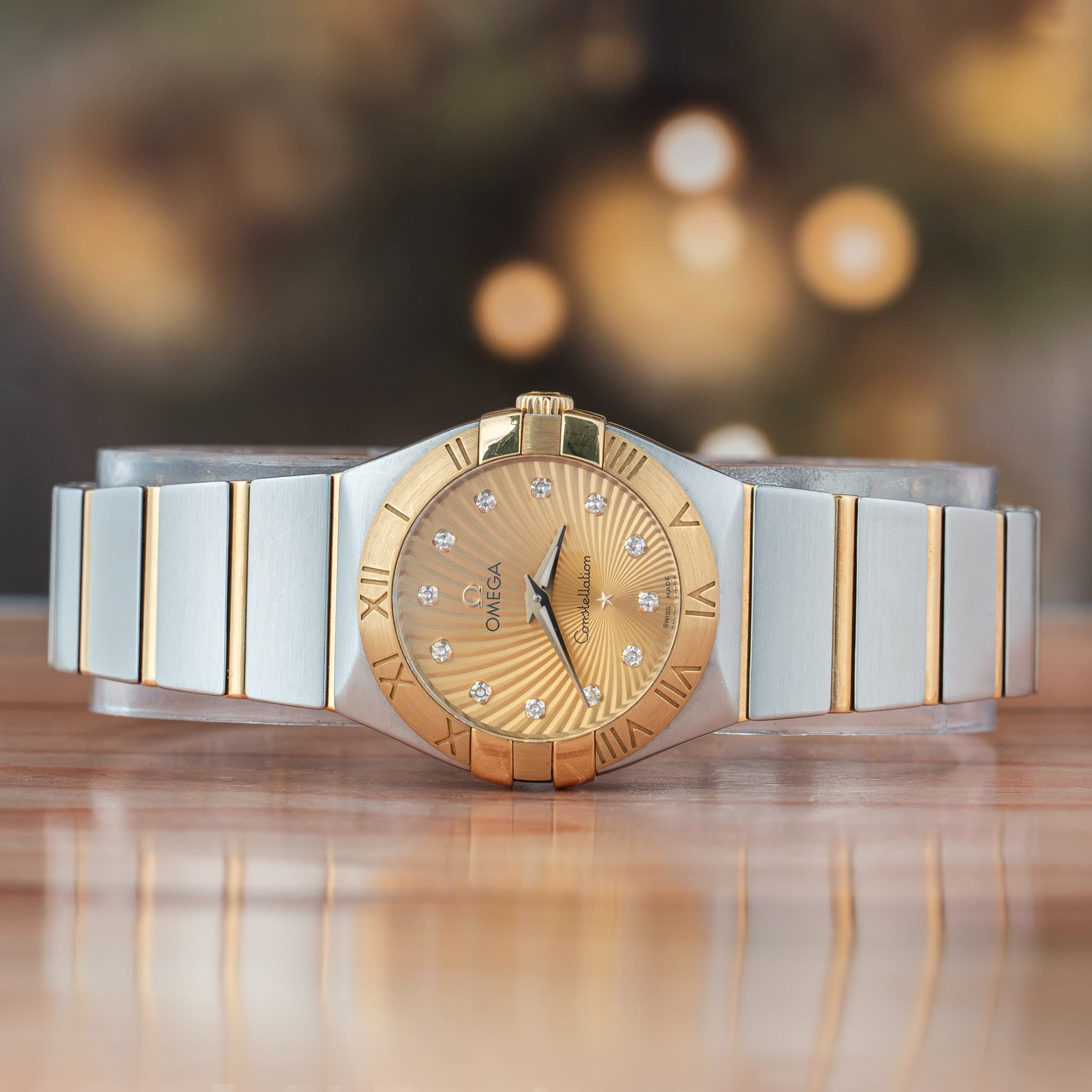 Omega Constellation 27 MM Diamond Dial Steel and Yellow Gold Quartz Watch Ref. No 123.20.27.60.58.001