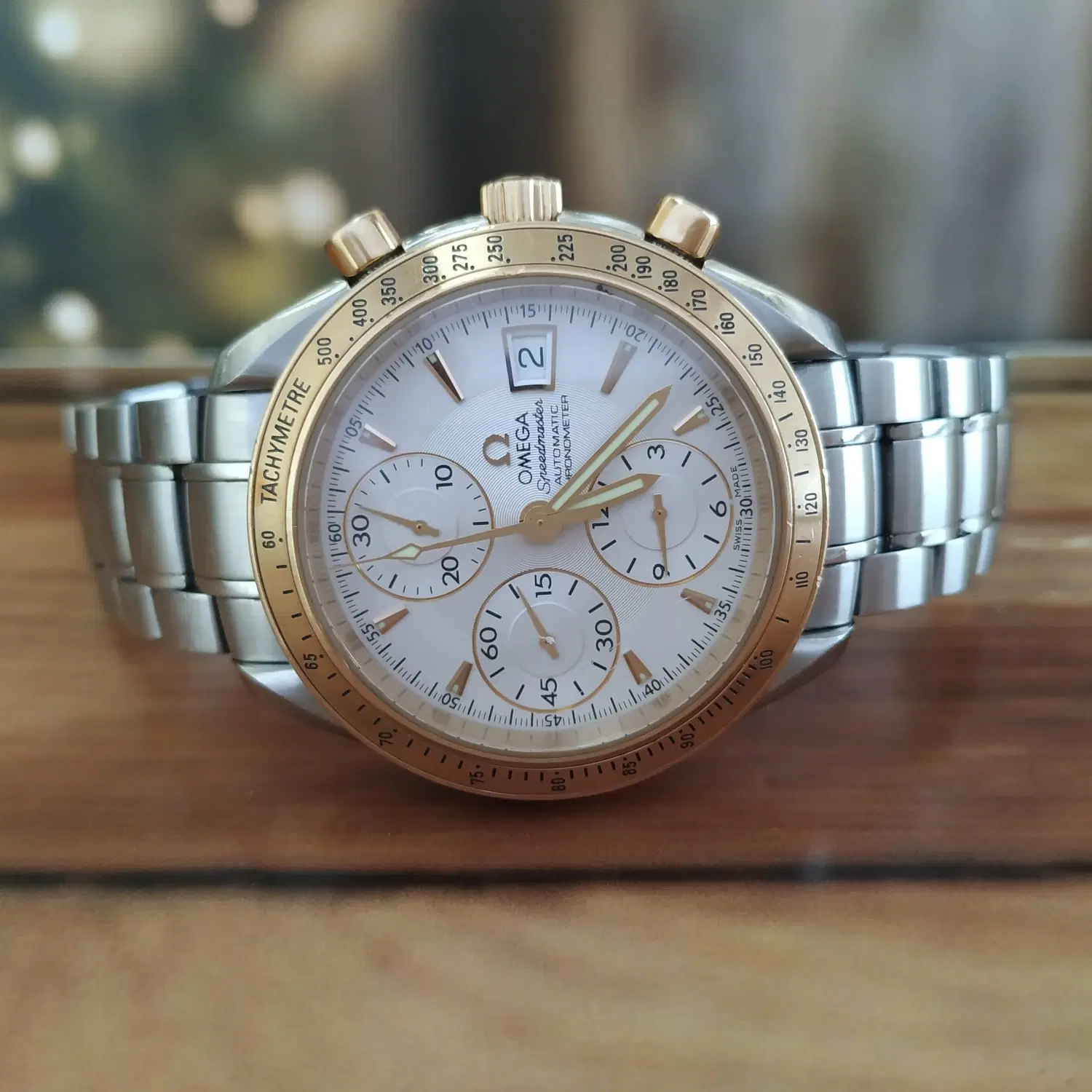 Omega Day-Date Chronograph 40 MM Date Yellow Gold Steel Watch