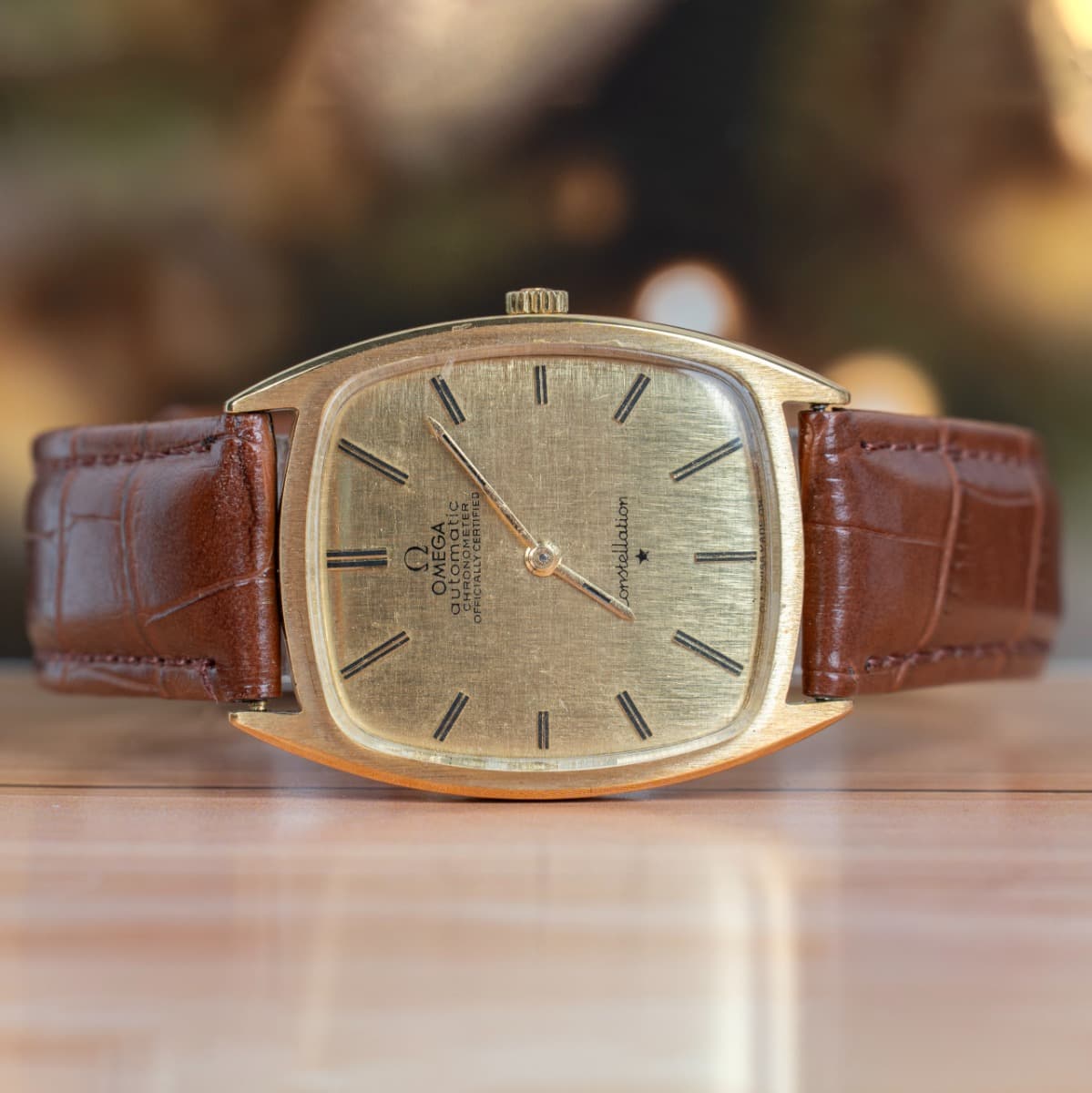Omega Constellation Gold Dial Leather Watch