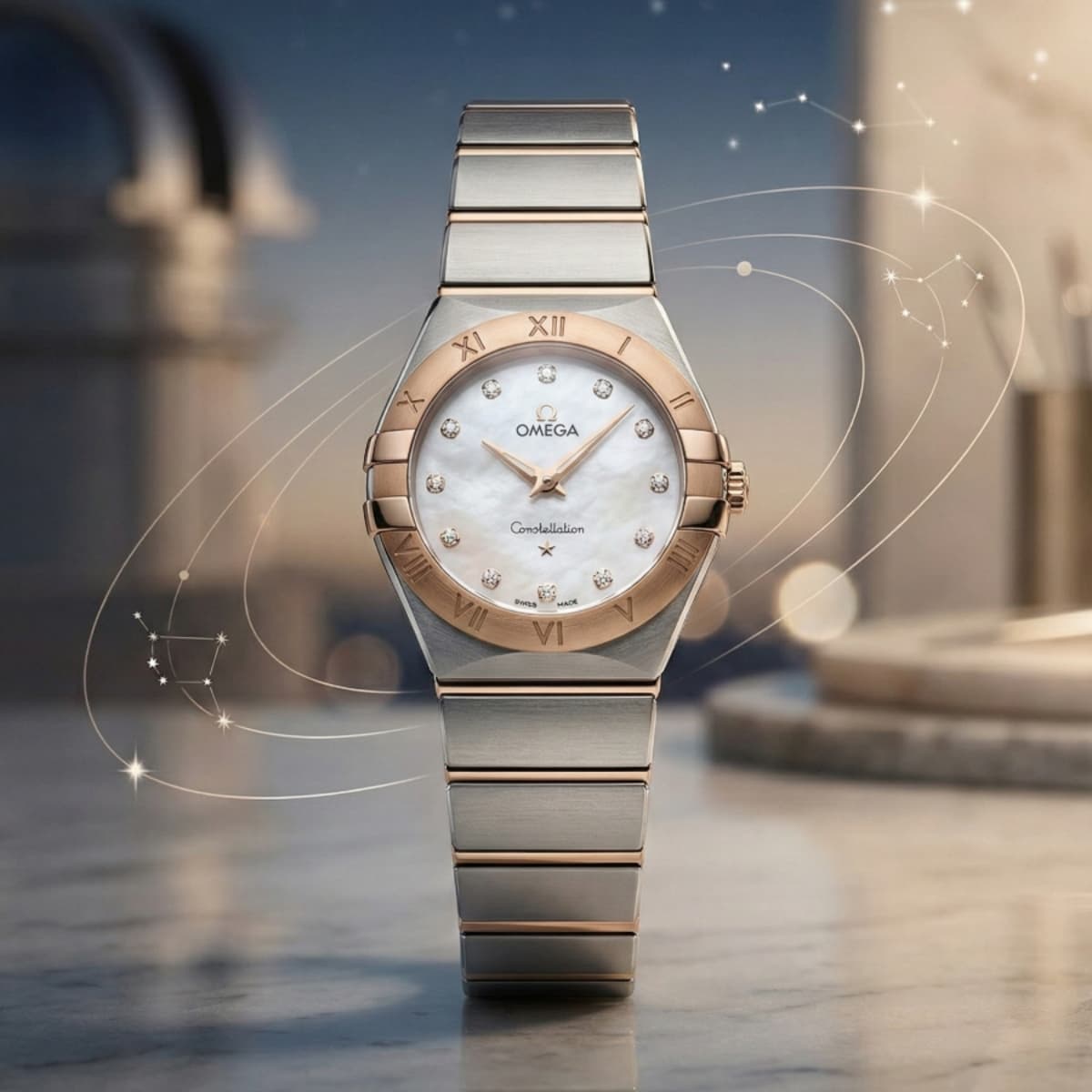 Omega Constellation 28 MM White MOP Diamond Dial Quartz Watch
