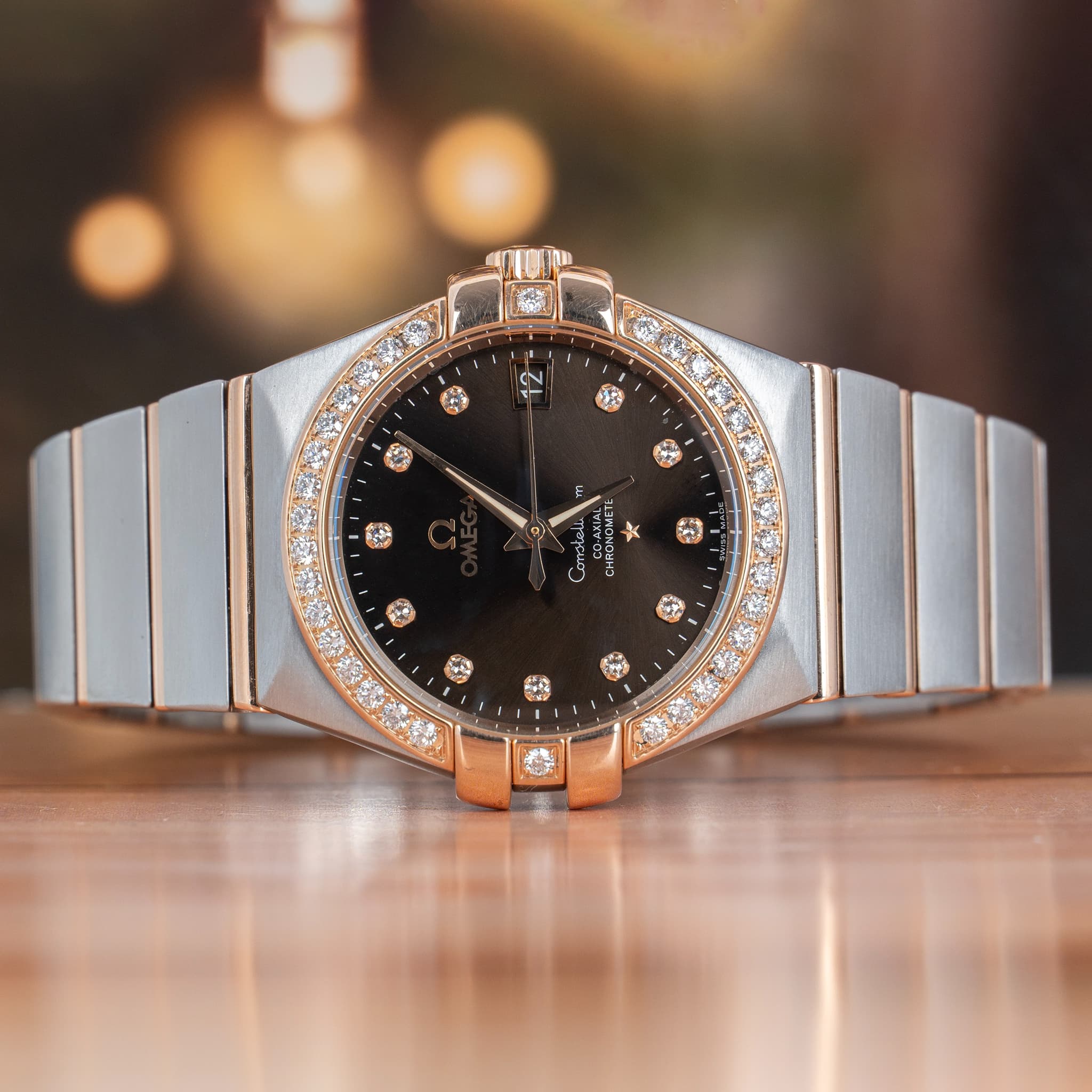 Omega Constellation Co-axial 35 MM Chronometer Diamonds Steel & Gold Automatic