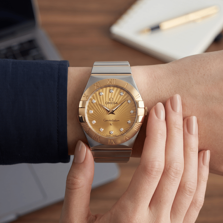 Omega Constellation 27 MM Diamond Dial Steel and Gold Quartz Watch Ref. No 123.20.27.60.58.001-Hover-Image