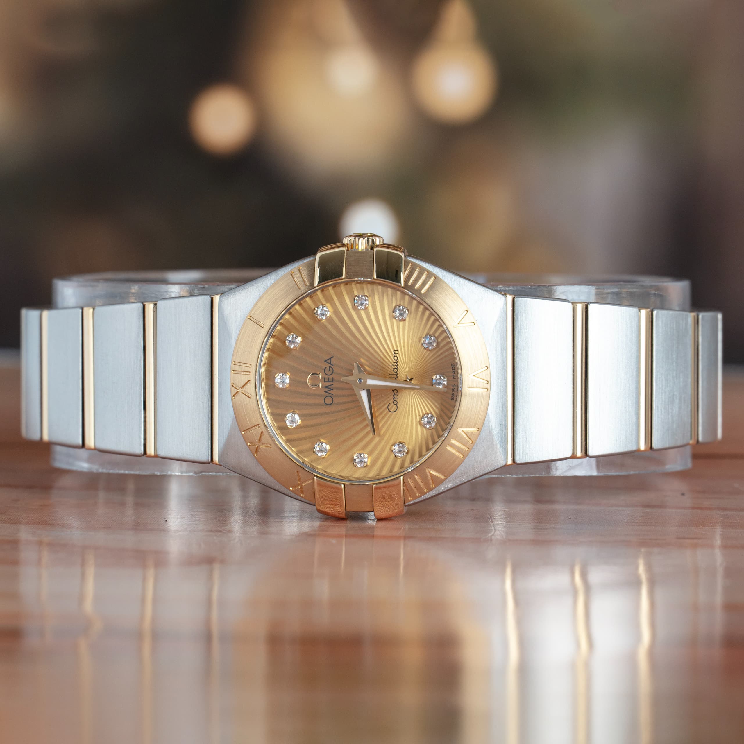 Omega Constellation 27 MM Diamond Dial Steel and Gold Quartz Watch Ref. No 123.20.27.60.58.001