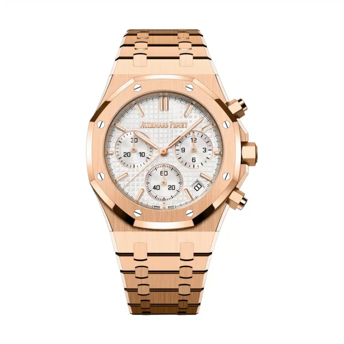 Audemars Piguet 26240OR.OO.1320OR.07 Royal Oak Silver-Toned Dial Pink Gold Bracelet Watch