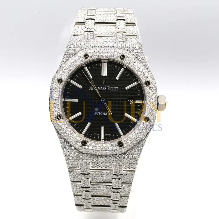 Audemars Piguet 15400ST Royal Oak Custom Diamond Black Dial Watch-Hover-Image