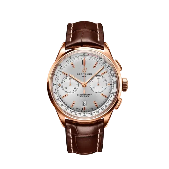 Breitling RB0118371G1P2 Premier B01 Chronograph 42 18k Red Gold Silver Dial