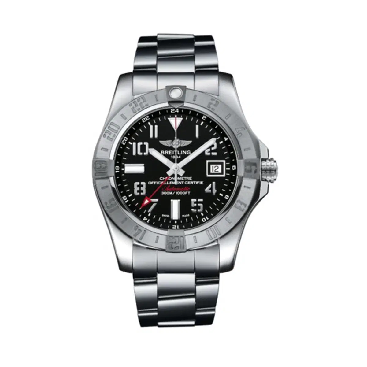 Breitling A32390111B1A1 Avenger II GMT Stainless Steel 43mm "Volcano Black" Dial