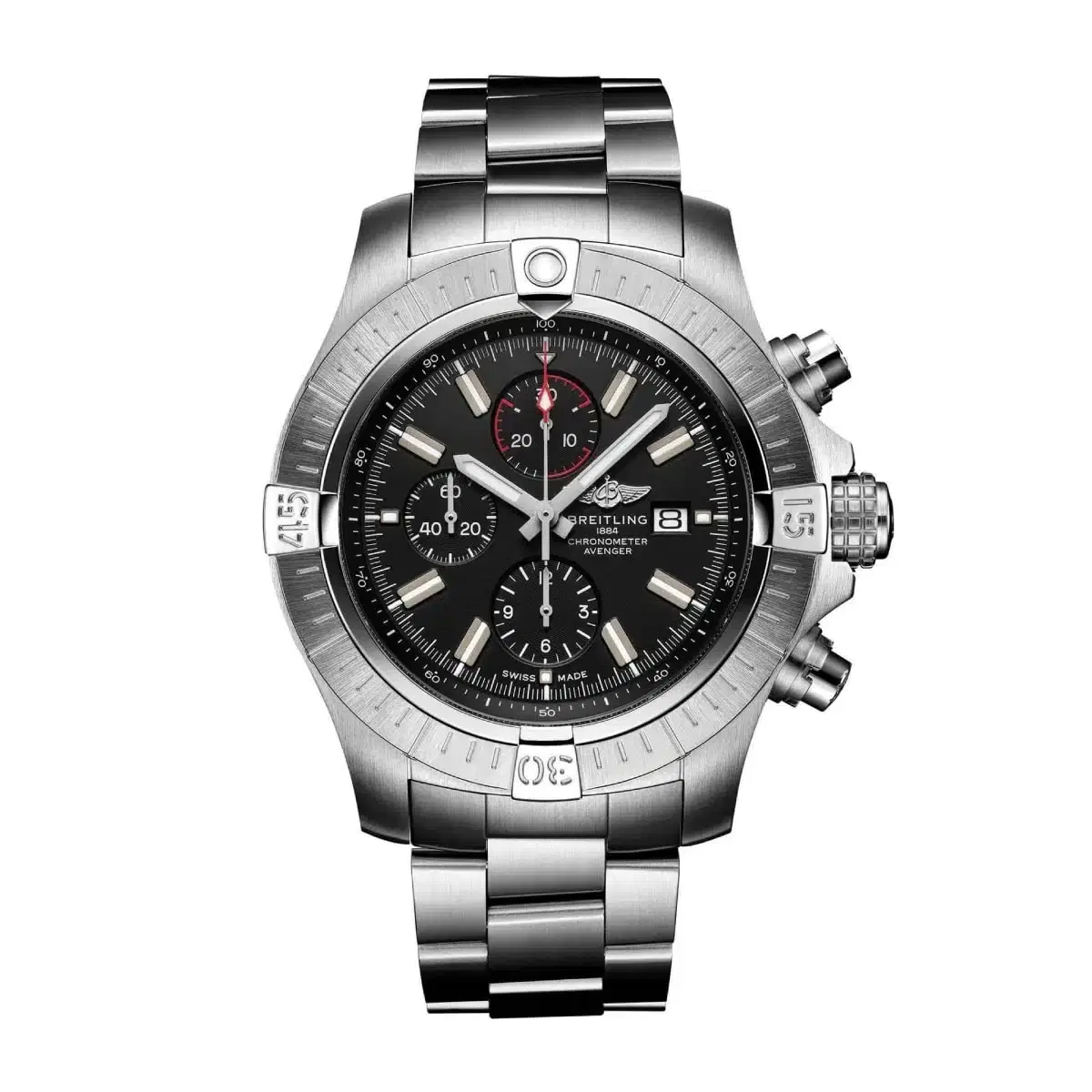 Breitling A13375101B1A1 Super Avenger Chronograph 48 Stainless Steel Black Dial Watch