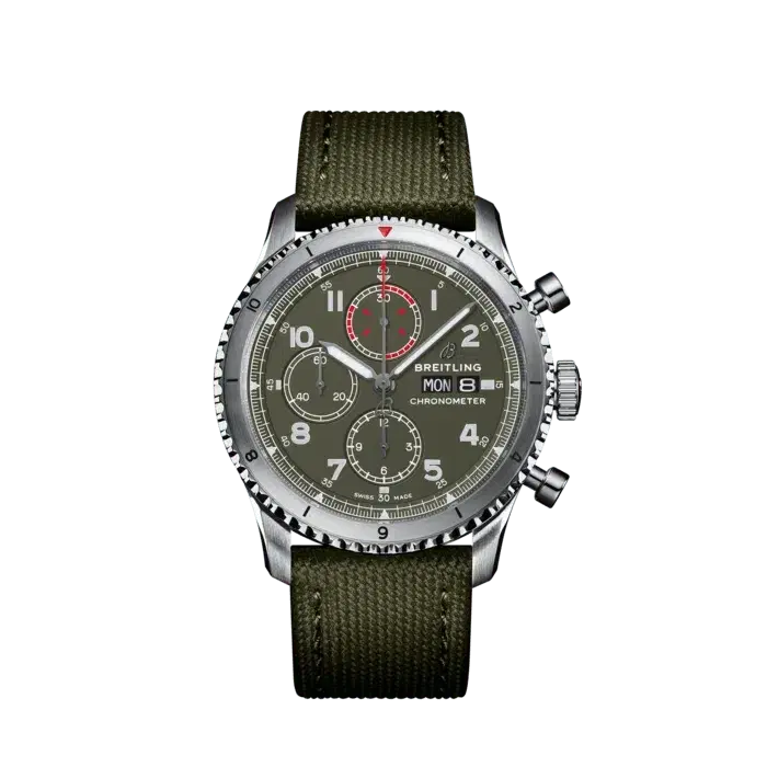 Breitling A133161A1L1X1 Aviator 8 Chronograph 43 Curtiss Warhawk Stainless Steel Military Green Dial