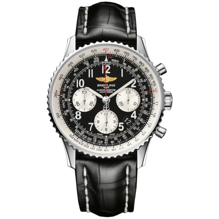Breitling BB02-435X-A20BA1 Navitimer 01 Chronograph Automatic Black Dial Black Leather Mens Watch-Hover-Image