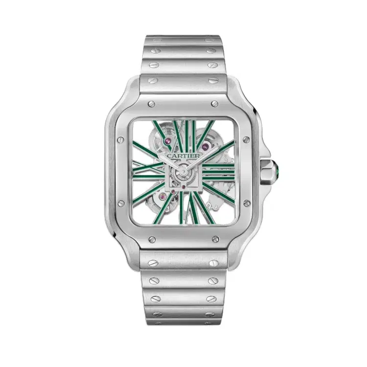 Cartier WHSA0028 Santos de Cartier Green Skeleton Dial Large-Hover-Image