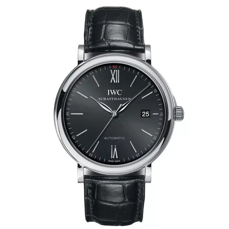 IWC IW356502 Portofino Automatic Black Dial Black Leather Watch-Hover-Image