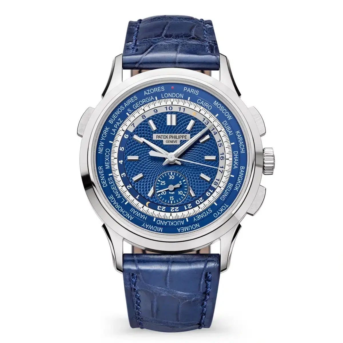 Patek Philippe 5930G-001 Complications Blue Opaline Guilloched Index White Gold Men's Watch