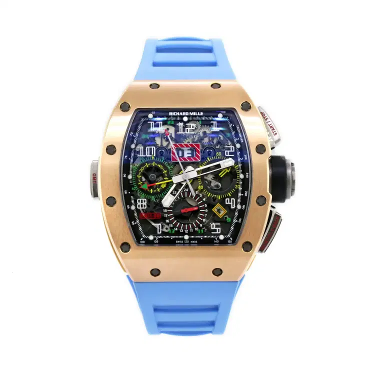 Richard Mille RM 11-02 Flyback Chronograph Dual Time Zone GMT Rose Gold Titanium Rubber Automatic Mens Watch-Hover-Image