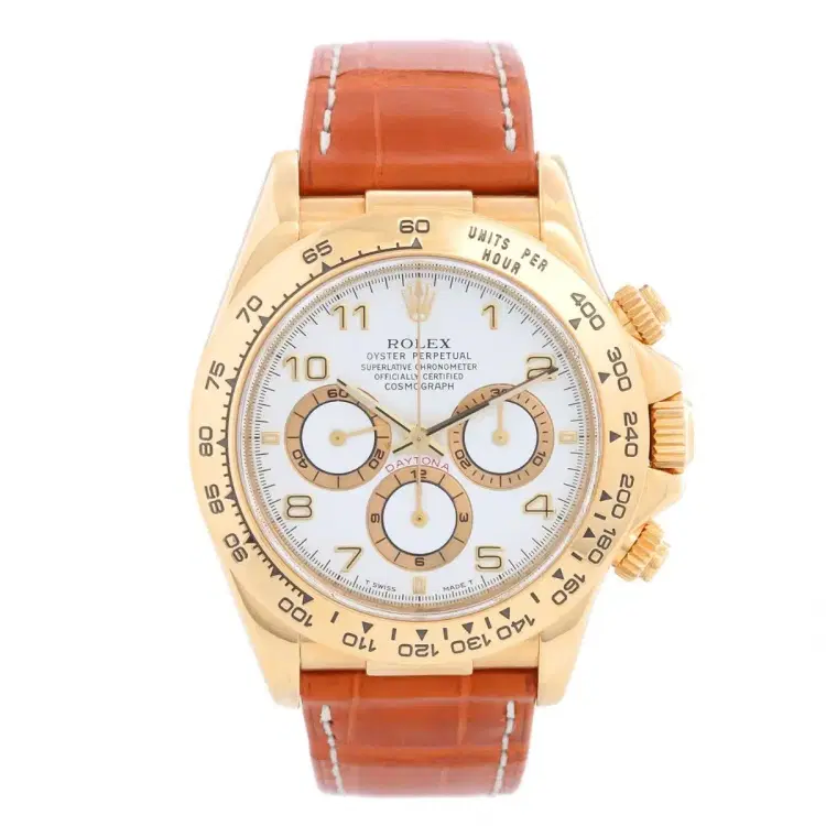 Rolex 16518 Daytona 40mm 18k Yellow Gold White Dial Zenith Leather Strap Watch-Hover-Image
