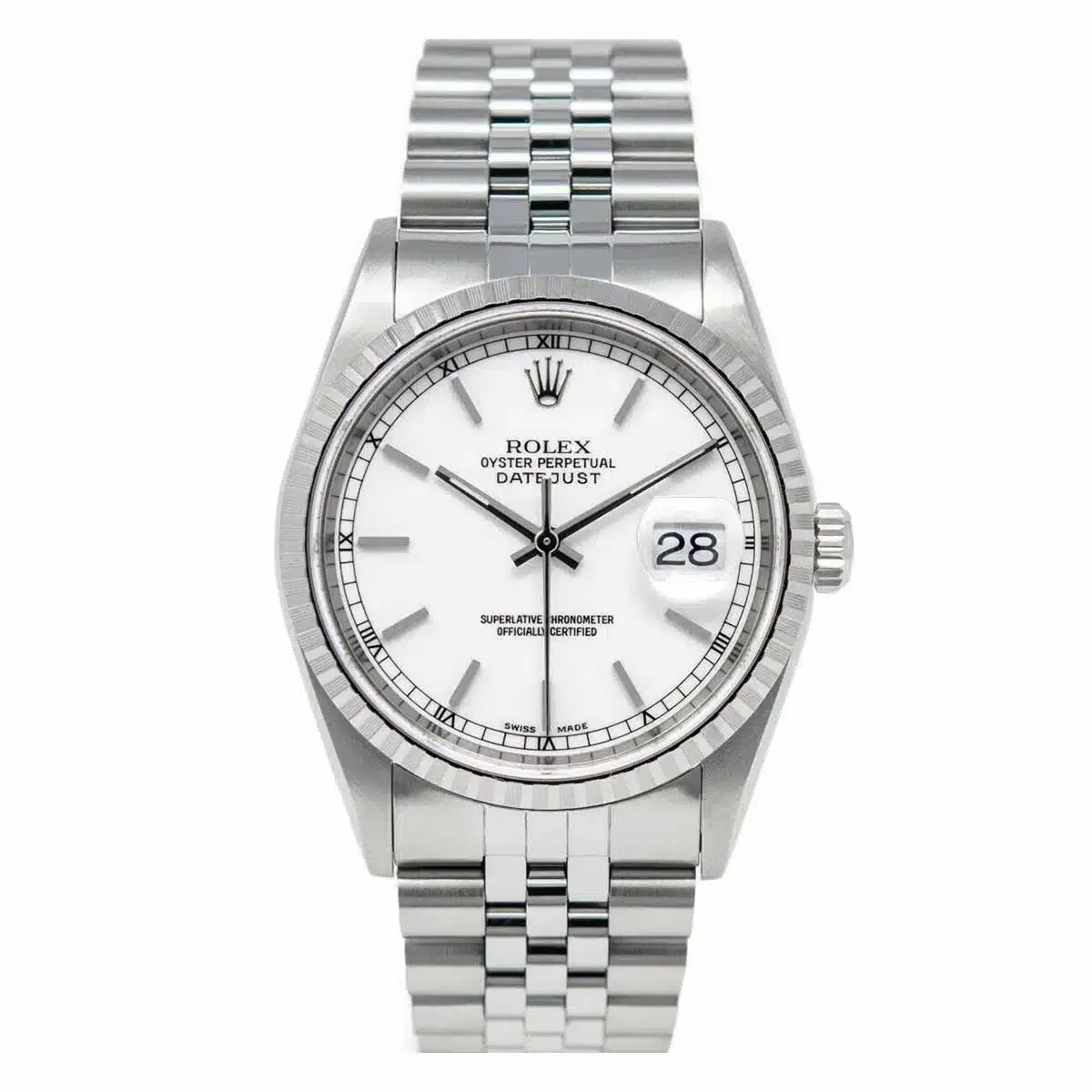 Rolex Datejust 36mm 16220 White Stick Dial Jubilee Bracelet
