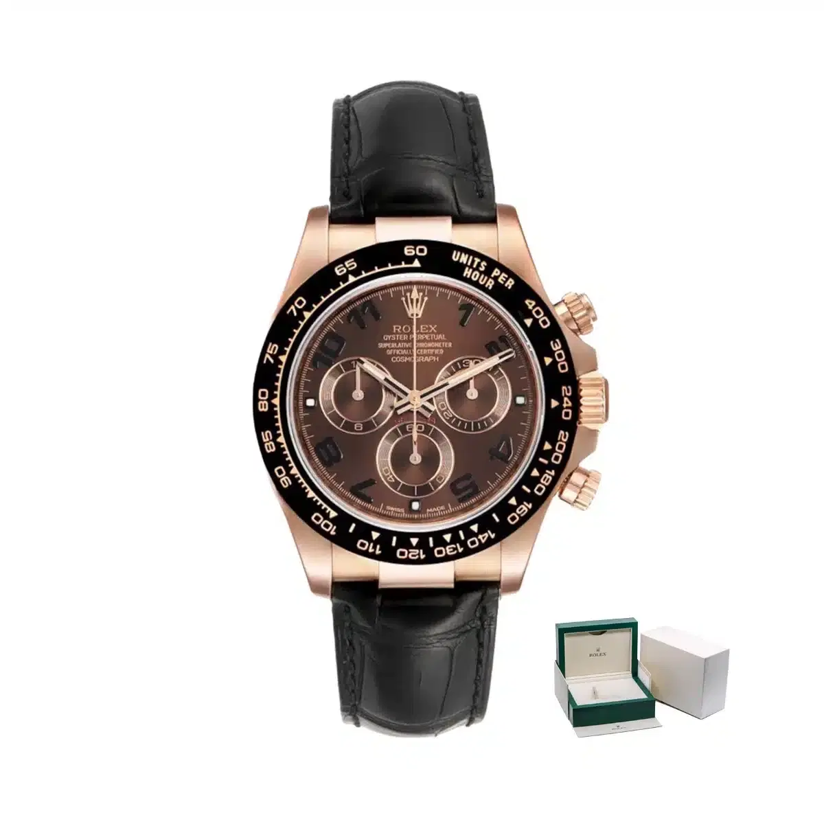 Rolex Daytona 116515LN-0004 Leather Strap Everose Gold Chocolate Dial Black Ceramic Bezel 40mm