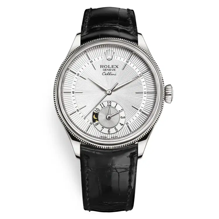 Rolex Cellini 50529-0006 Silver Dial Leather Strap Dual Time 39mm-Hover-Image