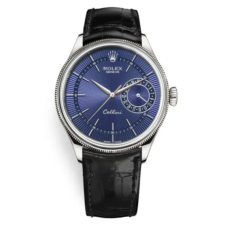 Rolex Cellini 50519 Blue Dial Leather Strap Date 39mm Mens Watch-Hover-Image