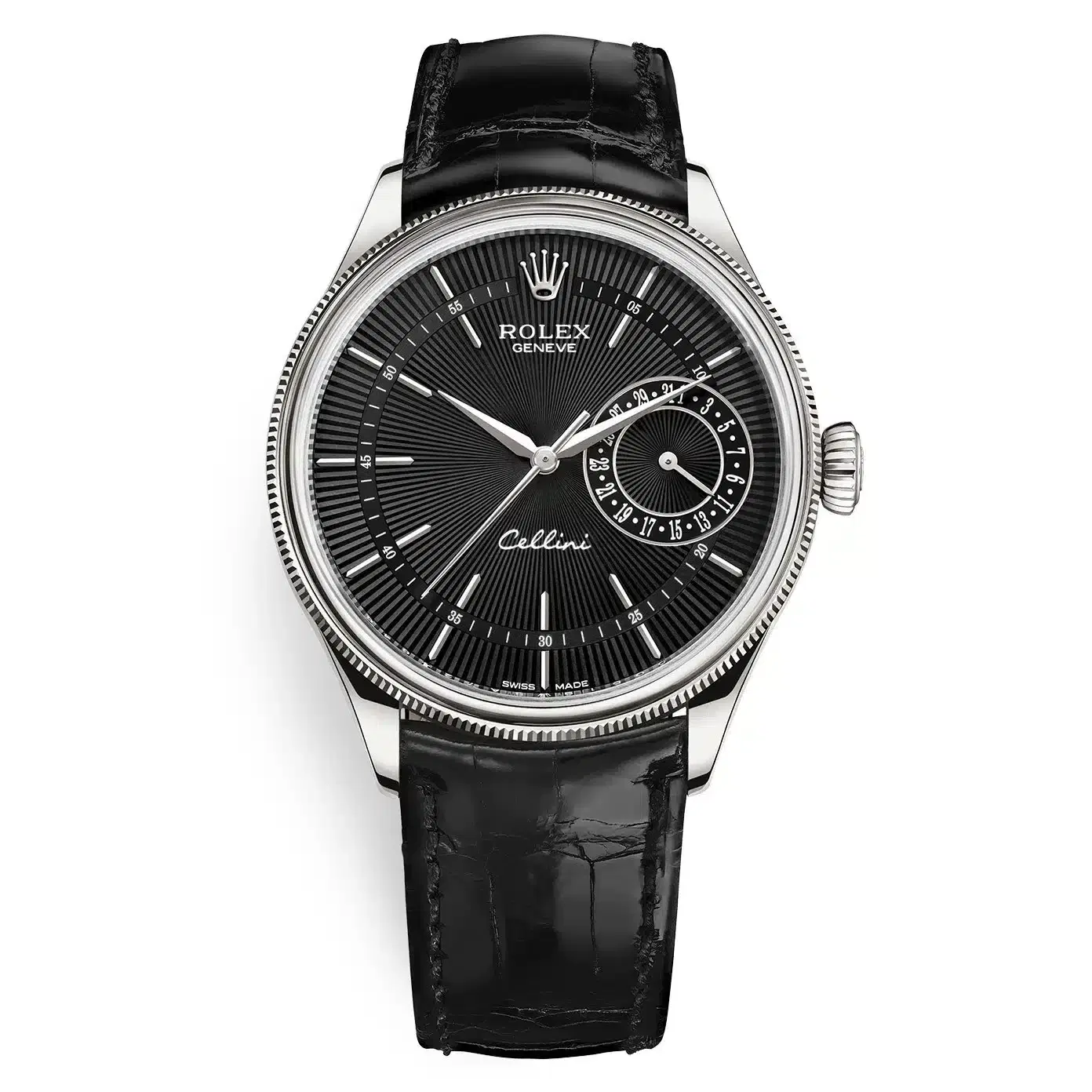 Rolex Cellini 50519-0007 Black Dial Leather Strap Date 39mm