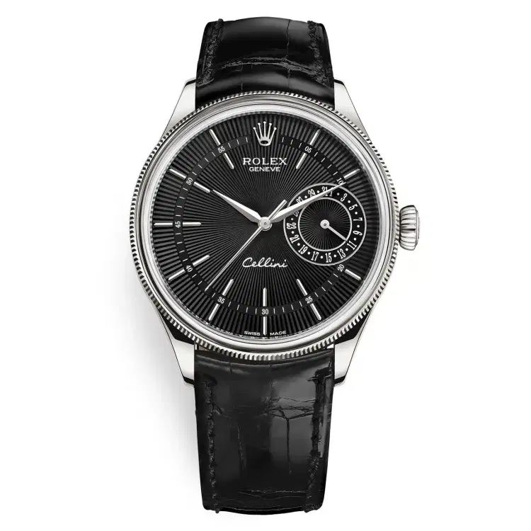 Rolex Cellini 50519-0007 Black Dial Leather Strap Date 39mm-Hover-Image