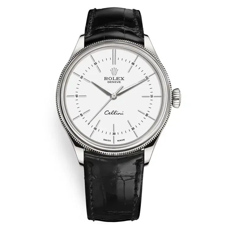 Rolex Cellini Time 50509 White Dial Leather Strap 39mm Mens Watch-Hover-Image