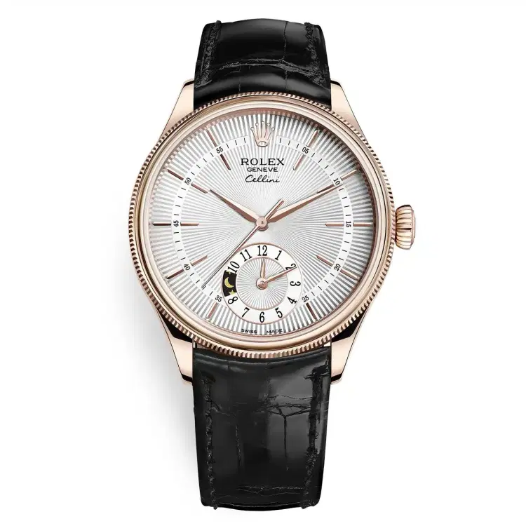Rolex Cellini 50525 Silver Dial Leather Strap Dual Time 39mm Men's Watch-Hover-Image