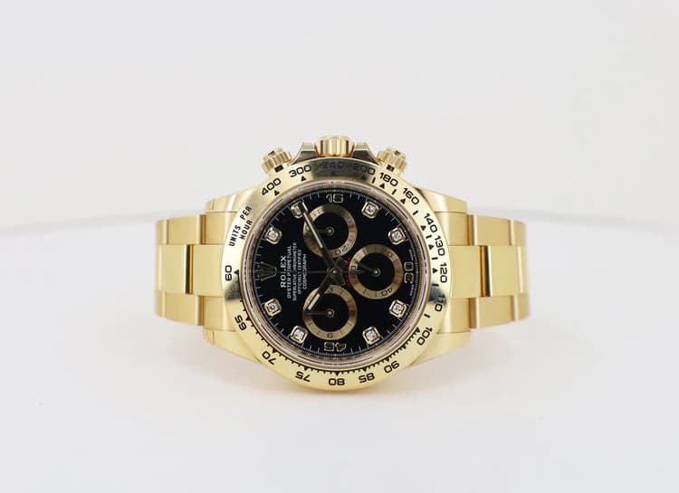 Rolex Yellow Gold Cosmograph Daytona 40 Watch - Black Diamond Dial - 116508 bkd-Hover-Image