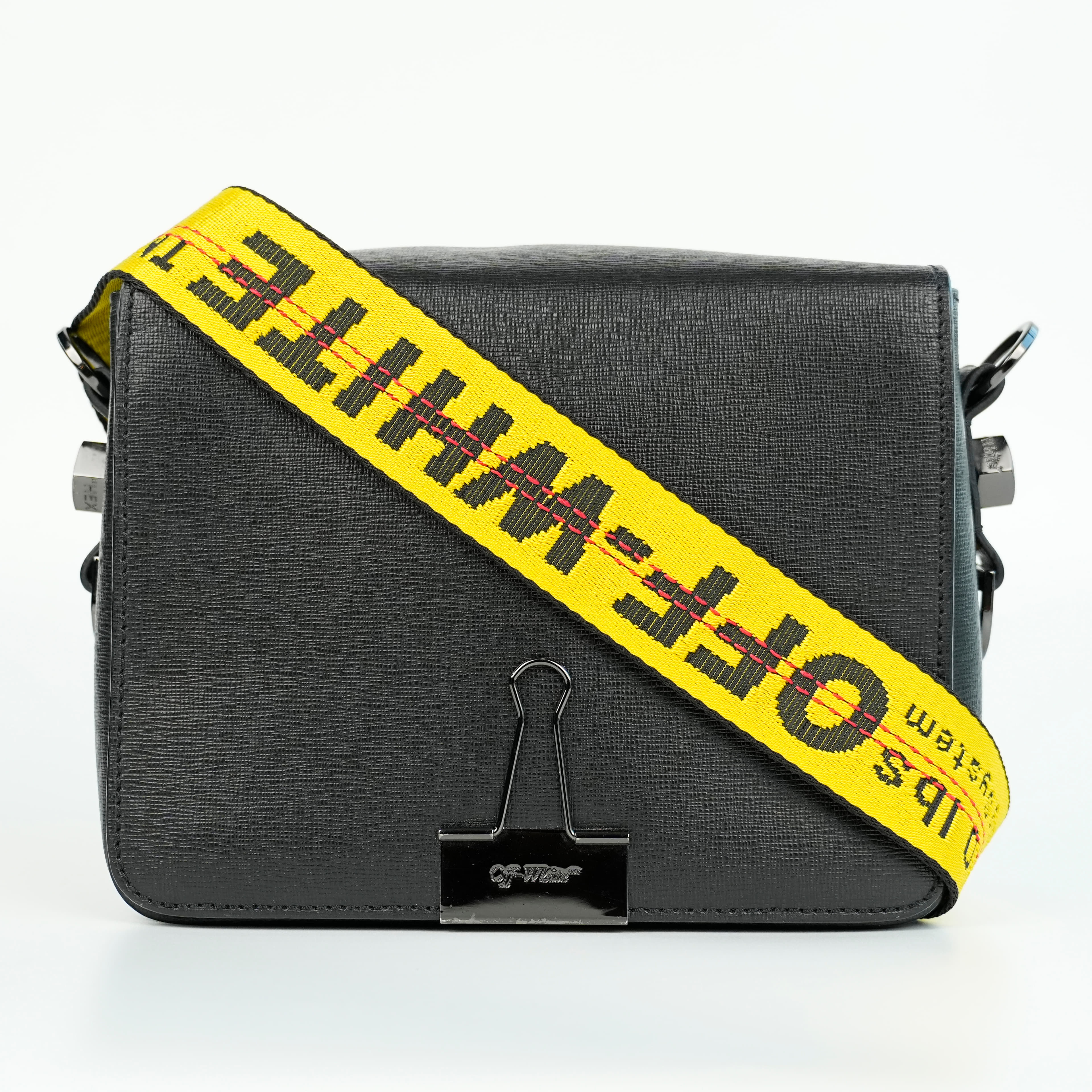 Off-White Black Leather Binder Clip Crossbody Bag