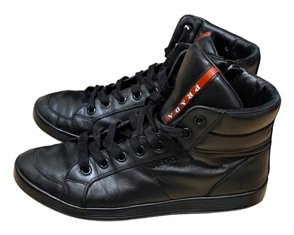 Size UK 8.5 - Prada Black Napa Leather High-Top Sneaker