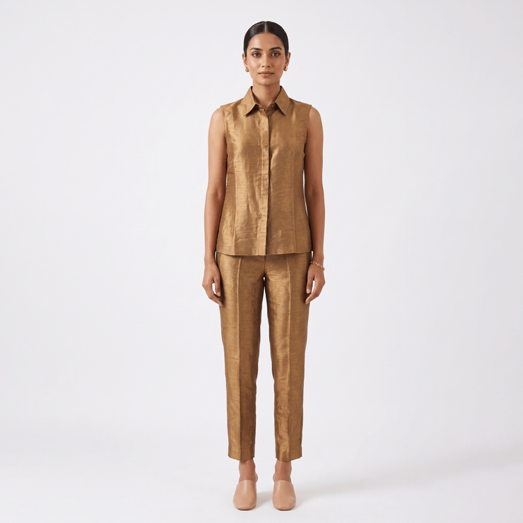 Payal Khandwala Golden Coord Set-Hover-Image
