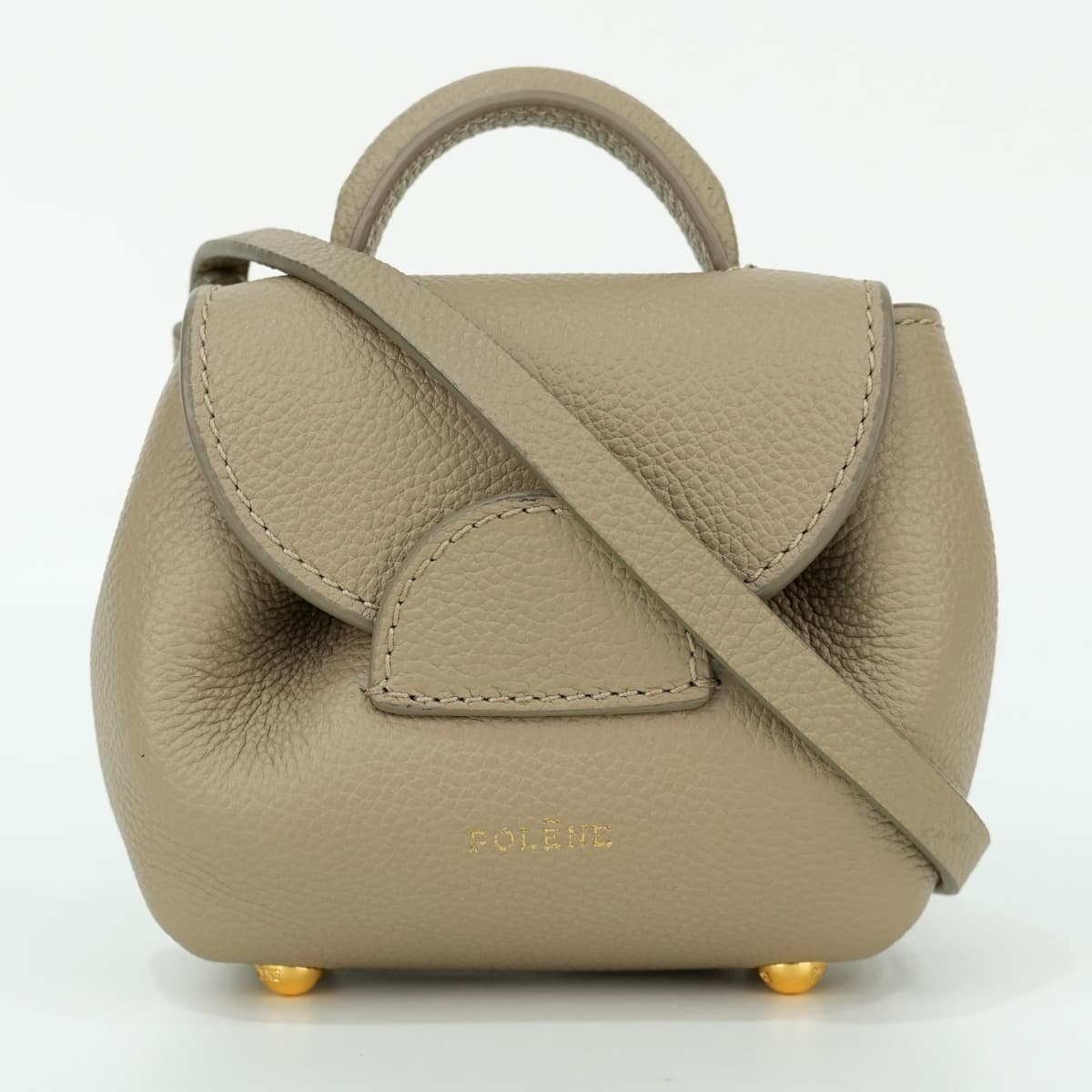 Polène Numéro Un Nano handbag in textured taupe leather