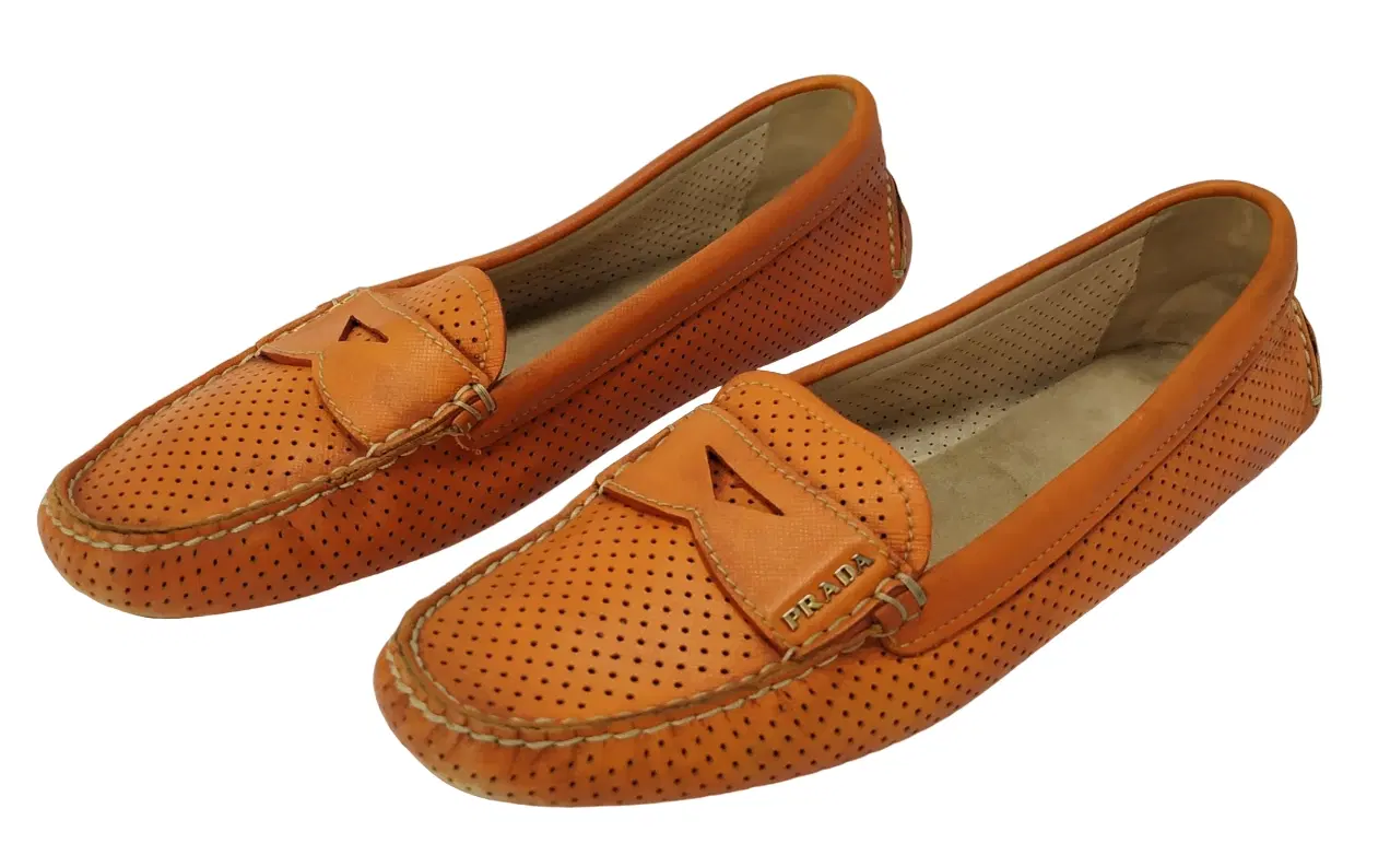 Size 38.5 - Prada Orange Perforated Leather Ballet Flats