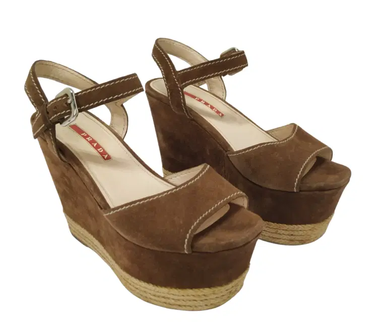 Size 36 - Prada Brown Suede Wedge Sandals-Hover-Image
