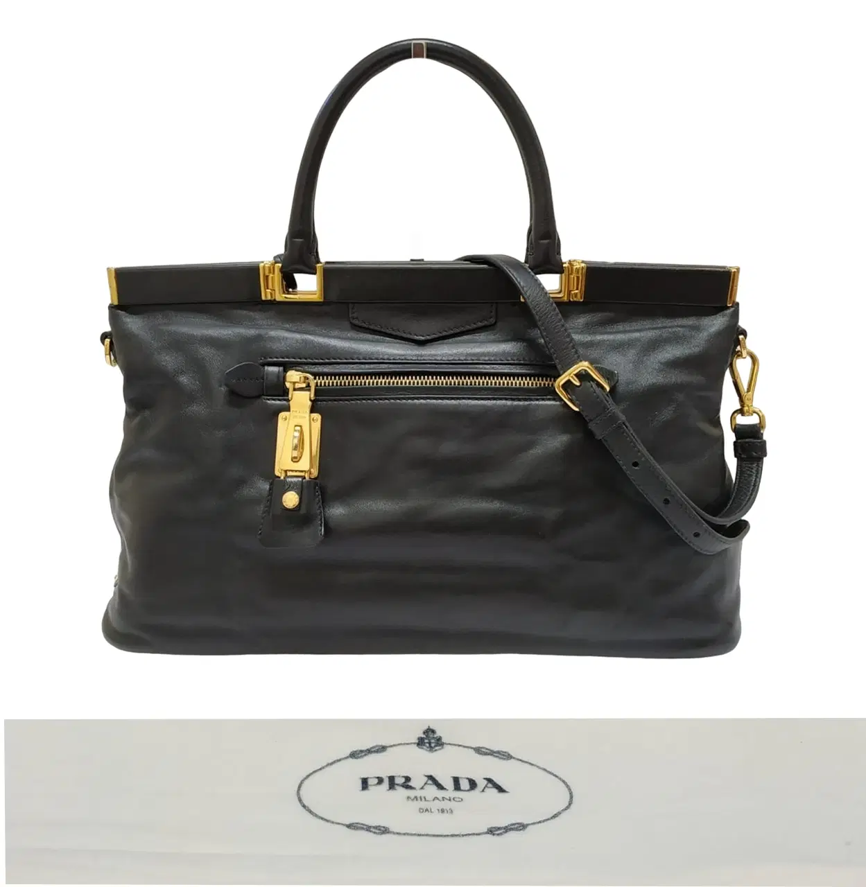 Prada BN1862 Borsa Cerniera Black Calf Leather Shoulder Bag