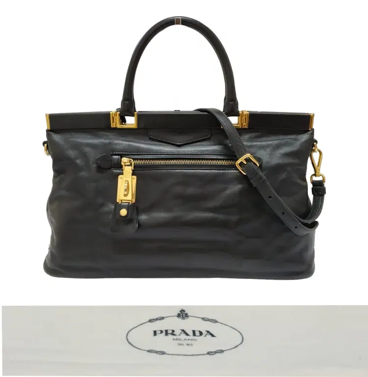 Prada BN1862 Borsa Cerniera Black Calf Leather Shoulder Bag-Hover-Image