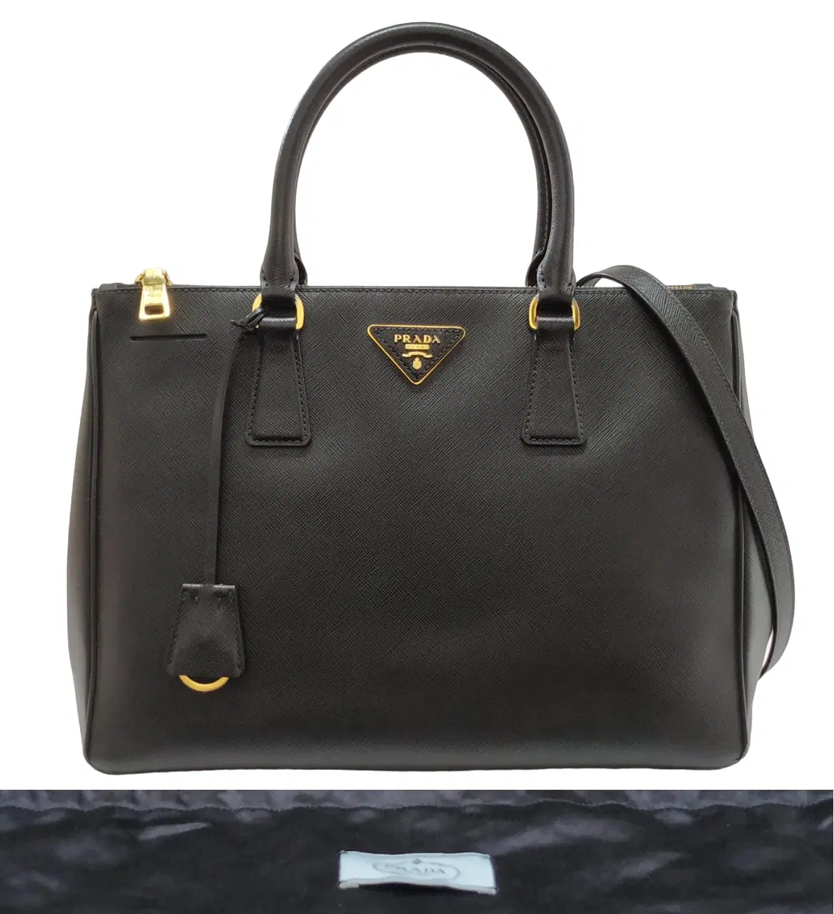 Prada Lux Black Saffiano Leather Medium Double Zip Tote