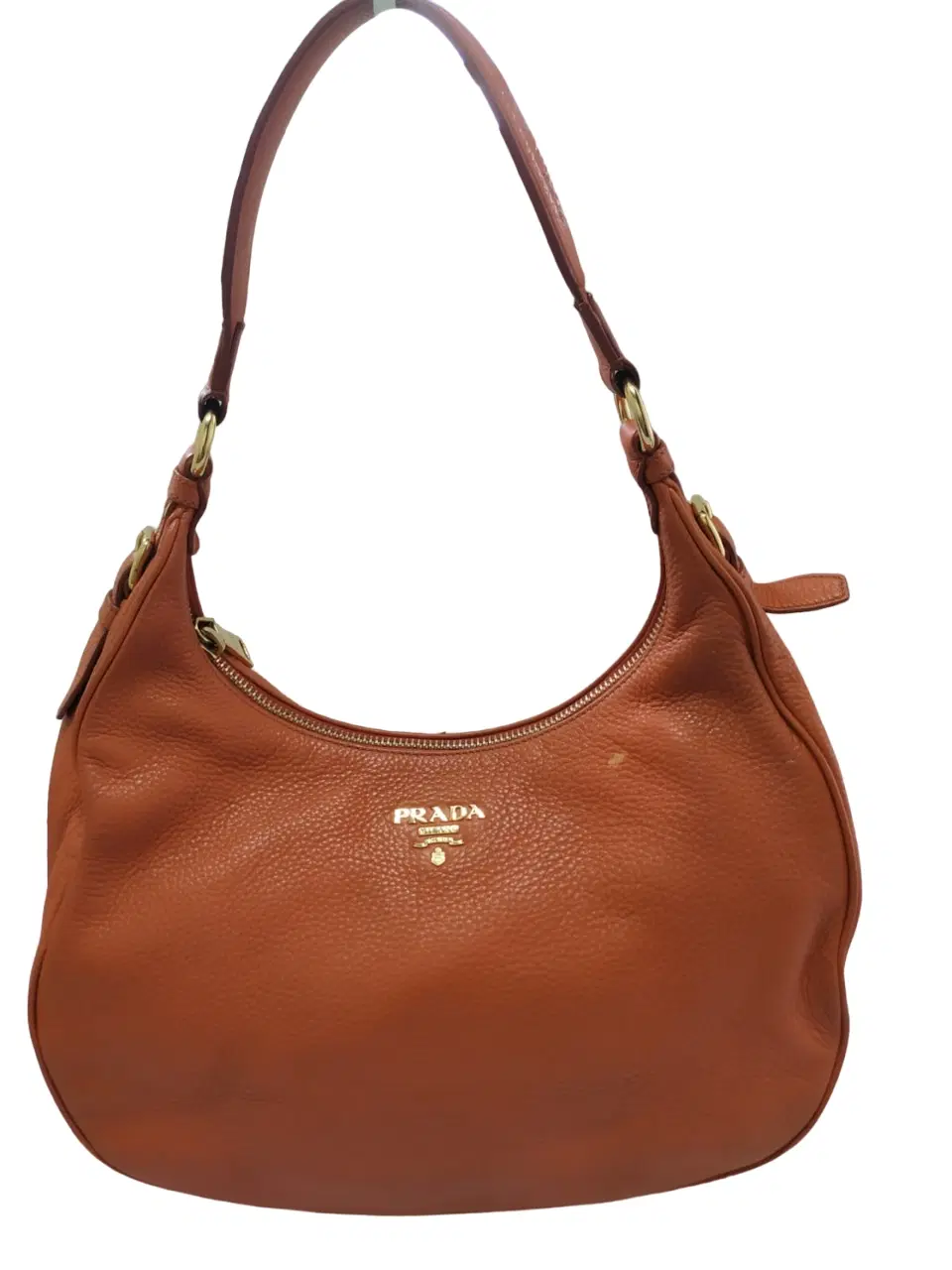 Prada Vitello Daino Papaya Pebbled Leather Hobo Bag