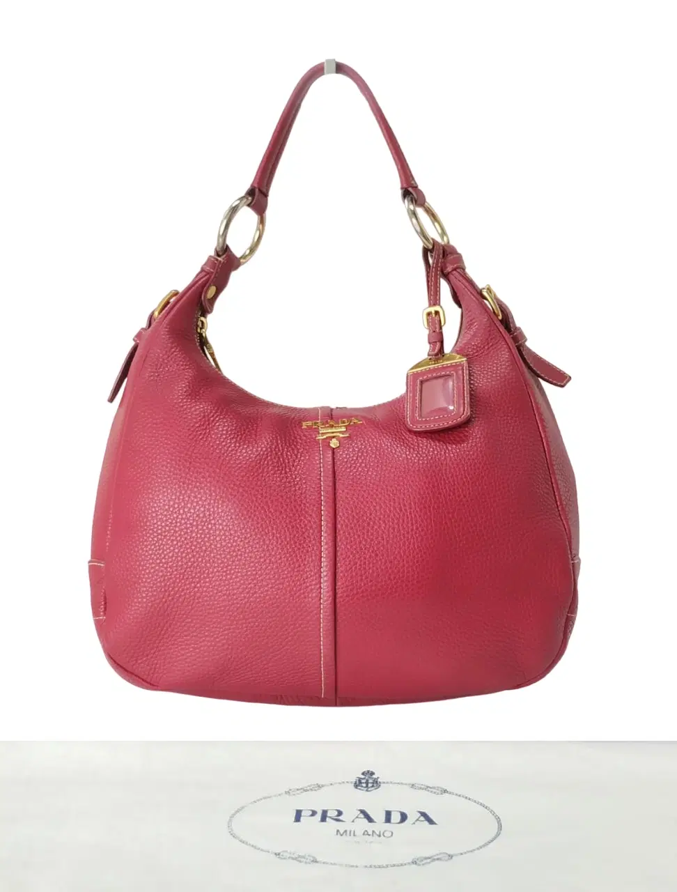 Prada Red Vitello Daino Leather Hobo Bag