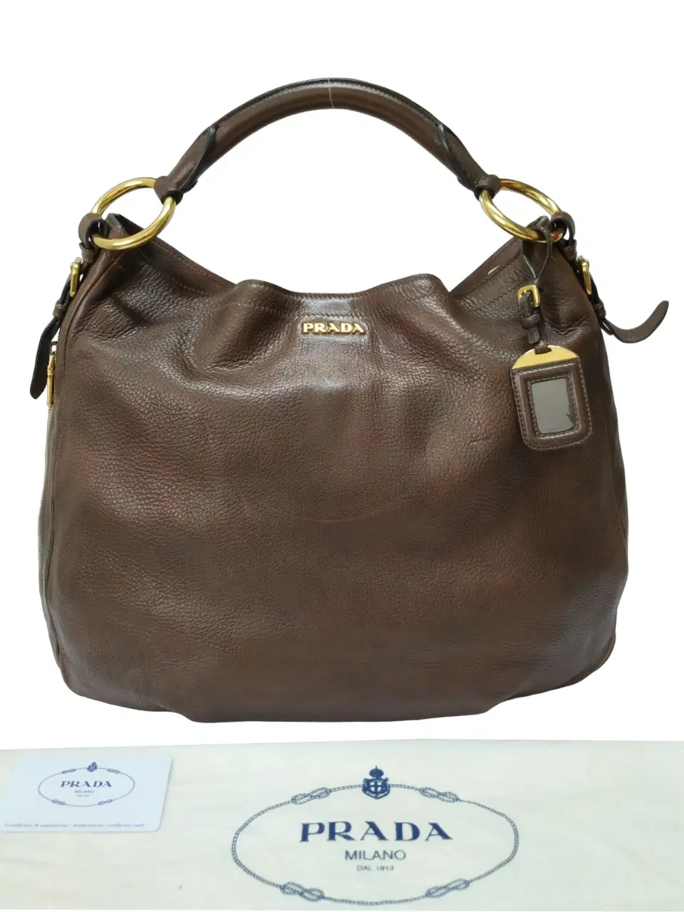 Prada Brown Cervo Leather Zip Around Hobo Bag