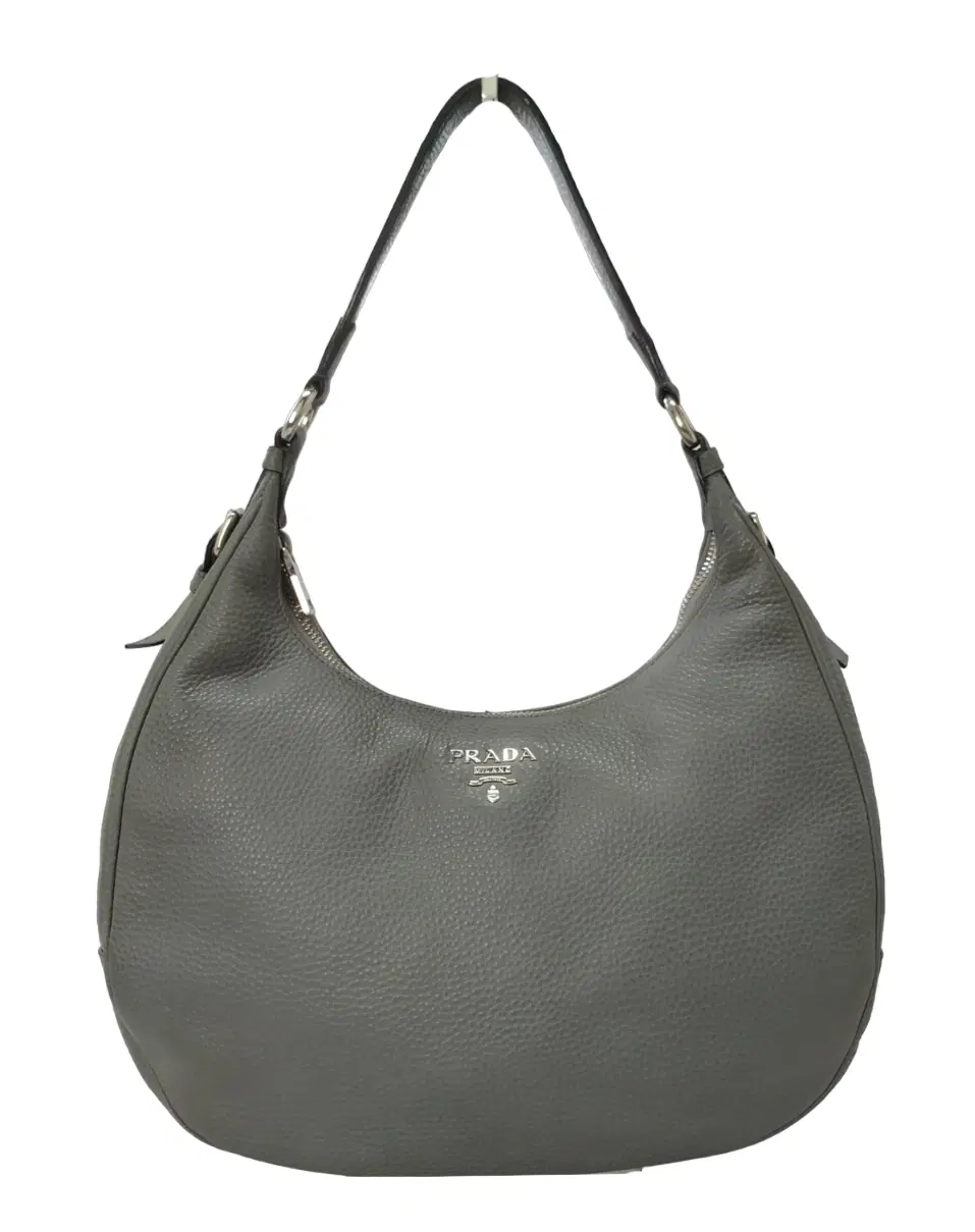 Prada Grey Pebbled Leather Hobo